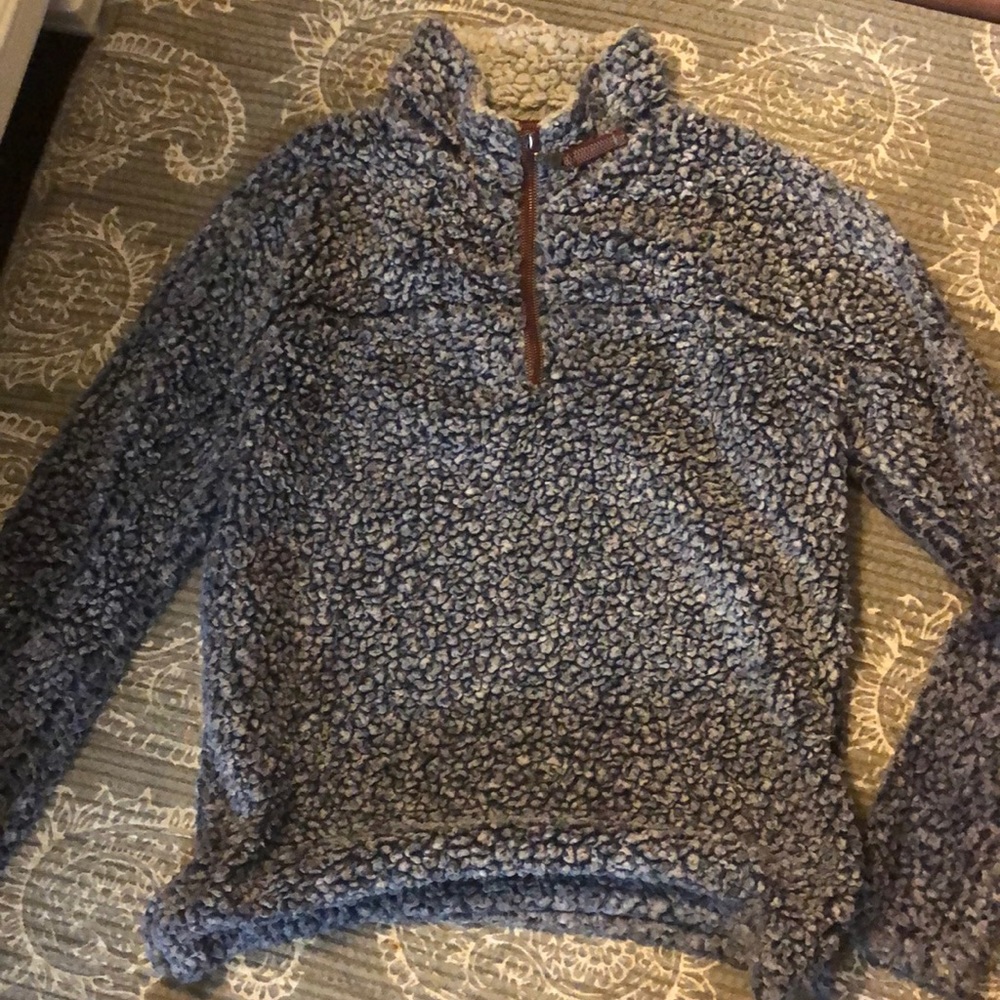 Blue fuzzy true grit half-zip
